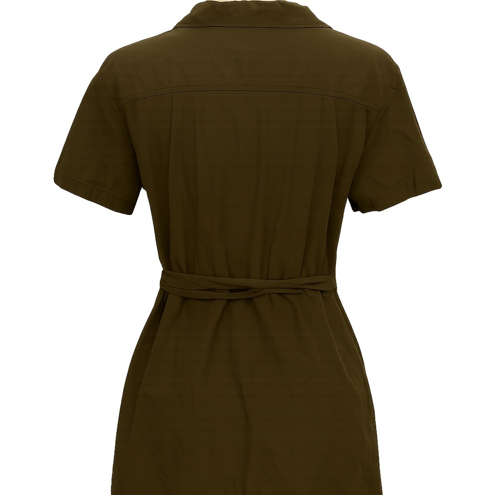 Olive Green Short Sleeve Button-Up Dress - Picture 3 of 4